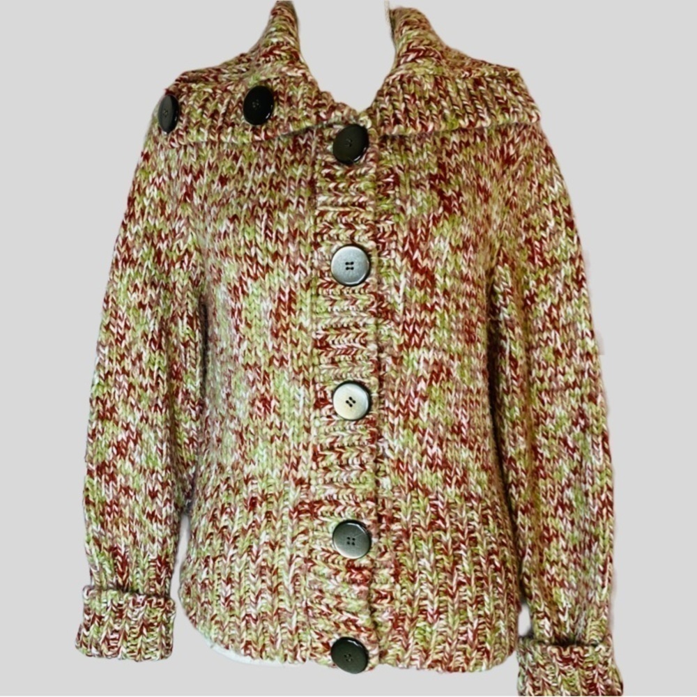 FDJ French Dressing Womens Medium Chunky Marled Knit Button Cardigan Sweater